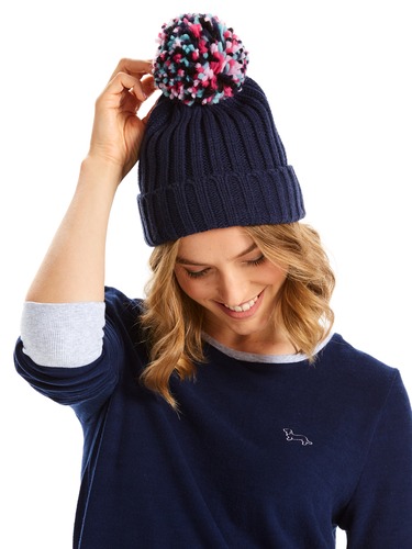 Navy Pom Pom Beanie
