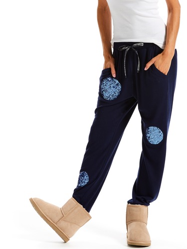 Navy Sequin Track Pant