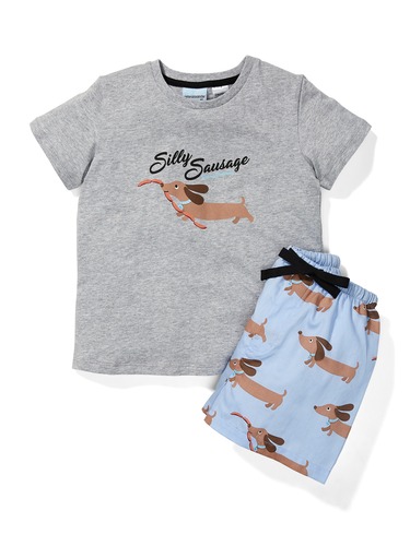 Jnr Boys Sausage Dog Sateen Pj Set