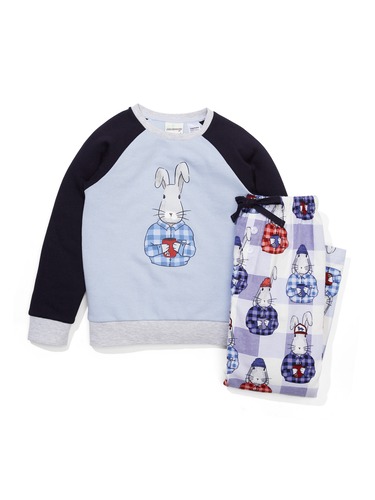 Jnr Boys Bunny Cuppa Long Flannelette Pj Set