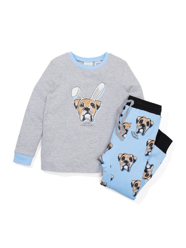 Jnr Boys Boxer Bunny Long Waffle Pj Set