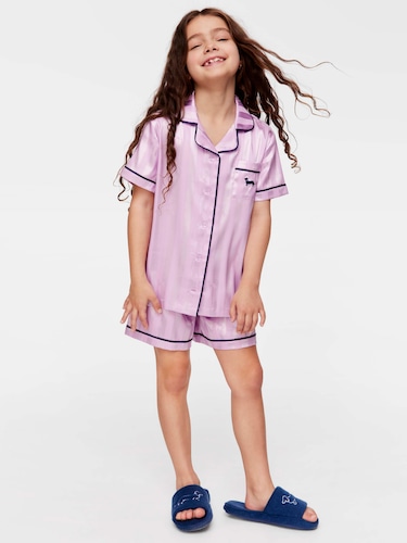 Jnr Girls Stripe Lilac Chic Satin Pj Set                                                                                        