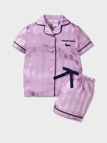 Girls Stripe Lilac Chic Satin Pj Set                                                                                            