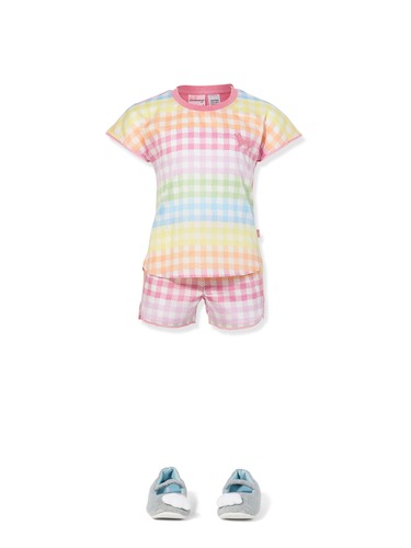 Jnr Girls Rainbow Gingham Pj Set