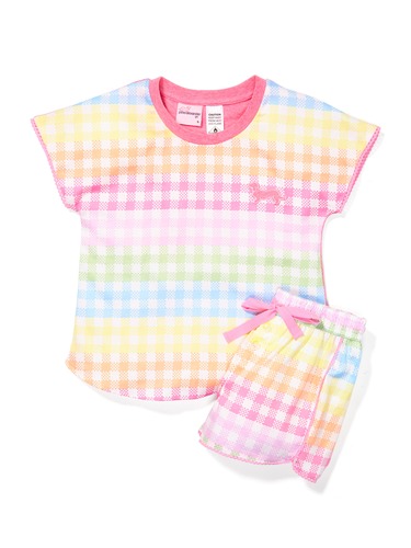 Jnr Girls Rainbow Gingham Pj Set