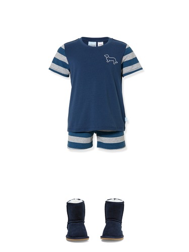 Jnr Boys Stripe Shorts Pj Set