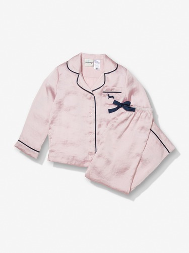 Jnr Girls Long Pink Chic Satin Pj Set