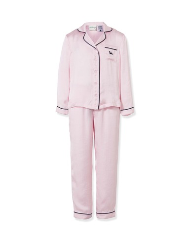 Girls Long Pink Chic Satin Pj Set