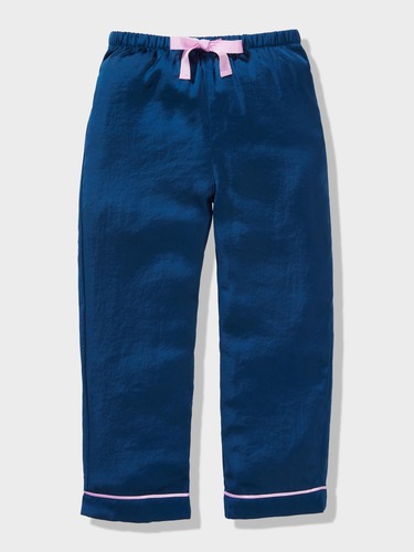Girls Long Navy Chic Satin Pj Set