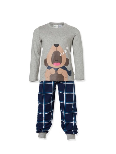 Jnr Boys Windowpane Flannelette Pj Set