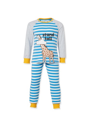 Jnr Boys Giraffe Stripe Waffle Pj Set