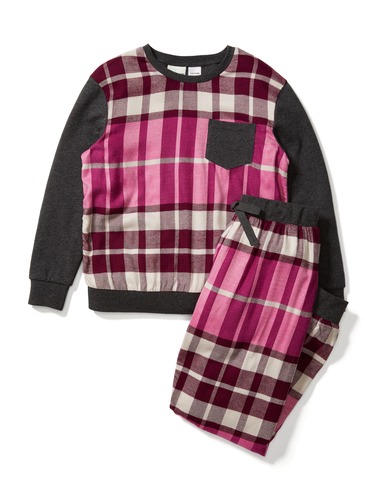Girls Berry Tartan Flannelette Pj Set