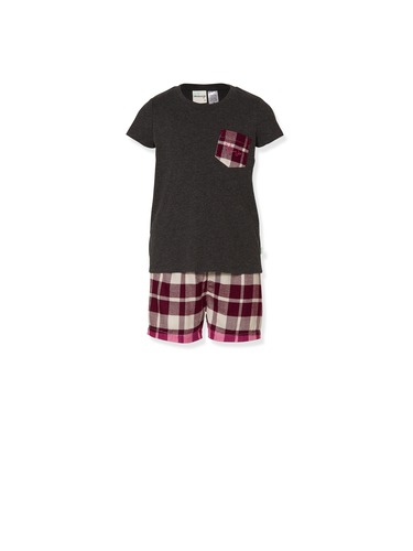 Girls Berry Tartan Short Pj Set