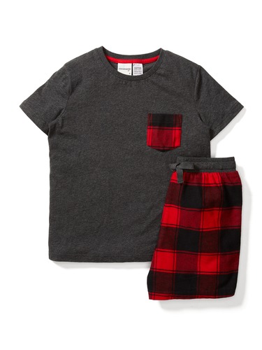 Boys Big Red Check Short Pj Set
