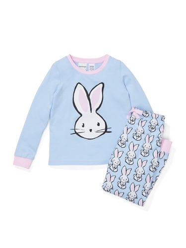 Girls Blue Bunny Flannelette Pj Set