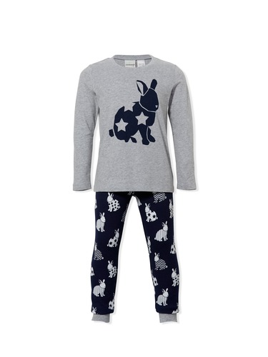 Jnr Boys Navy Bunny Waffle Pj Set