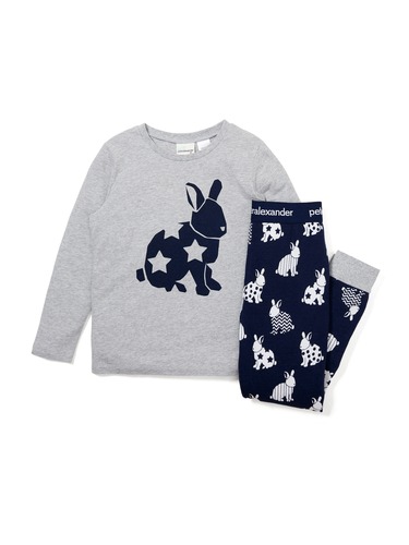 Jnr Boys Navy Bunny Waffle Pj Set
