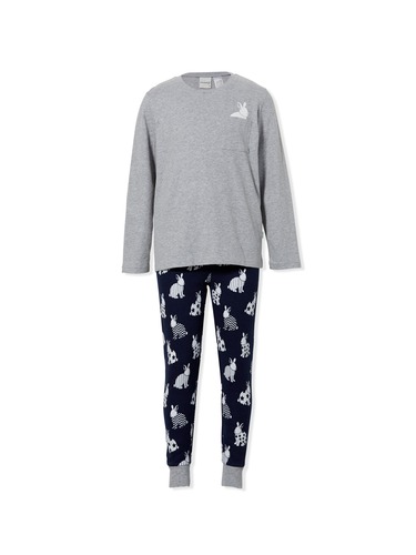 Boys Navy Bunny Waffle Pj Set