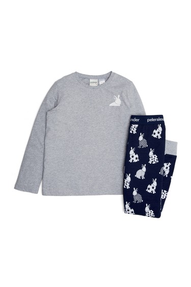Boys Navy Bunny Waffle Pj Set