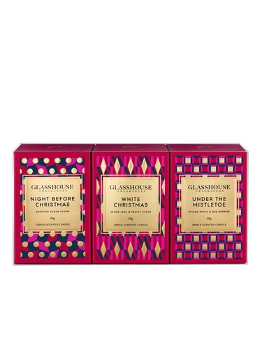 Glasshouse Fragrances Limited Edition Xmas Miniature Candle Trio 3 X 60G