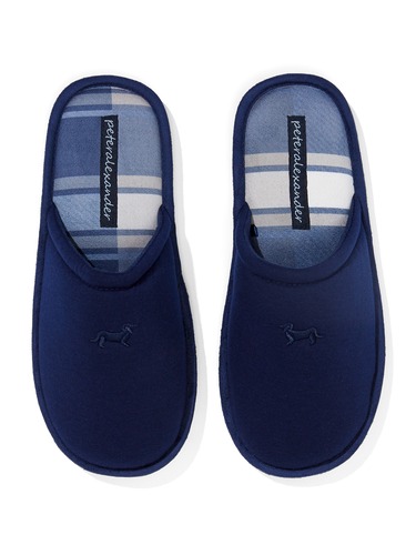 Mens Navy Fleece Scuffs